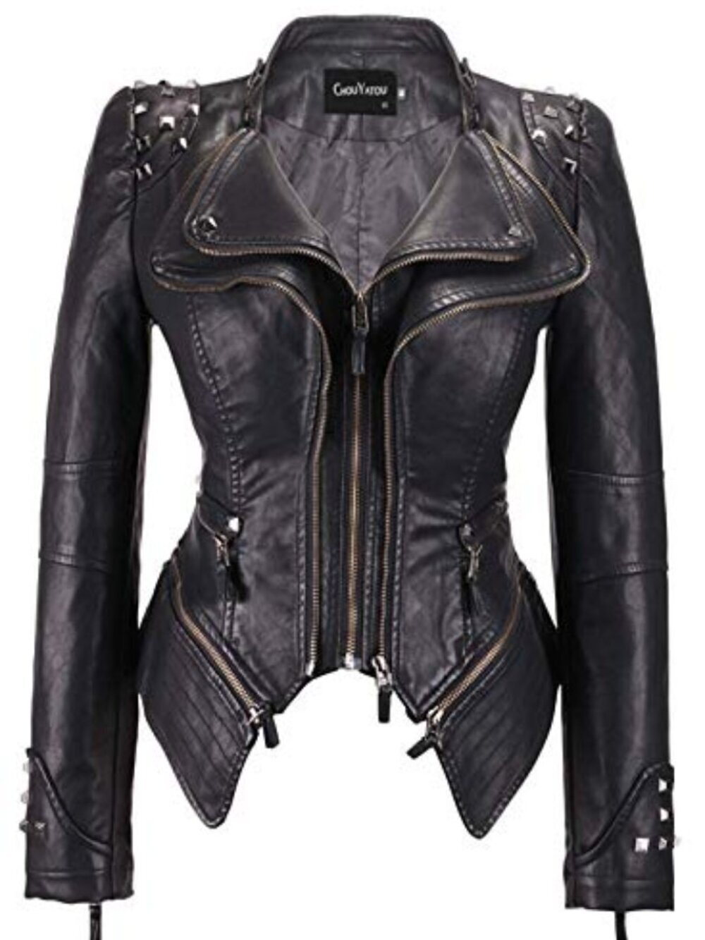 🆕 Women's Fashion Studded Perfectly Shaping Faux Leather Biker Jacket